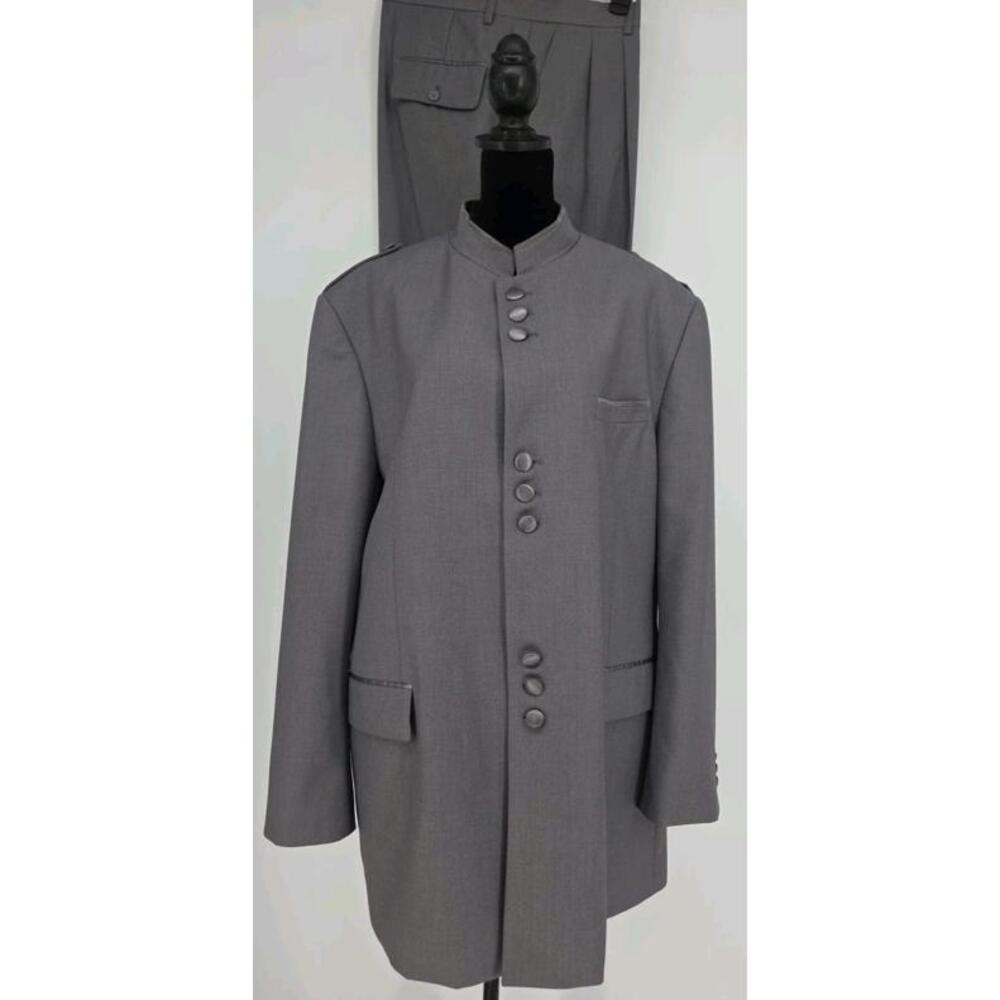 Apollo King Mens‎ Band Collarless Suit 48R Gray Nehru Style 42x29